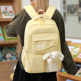 高颜值学院风大容量初中高中学生书包女奶酪黄色双肩包小学生背包