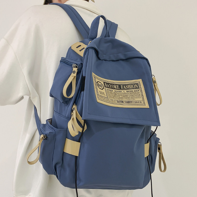 HONG KONG STYLE PERSONALITY LARGE CAPACITY BACKPACK FEMALE KOREAN VERSION INS STYLE RETRO COLLEGE STUDENT BACKPACK JUNIOR HIGH SCHOOL STUDENT SCHOOLBAG MALE