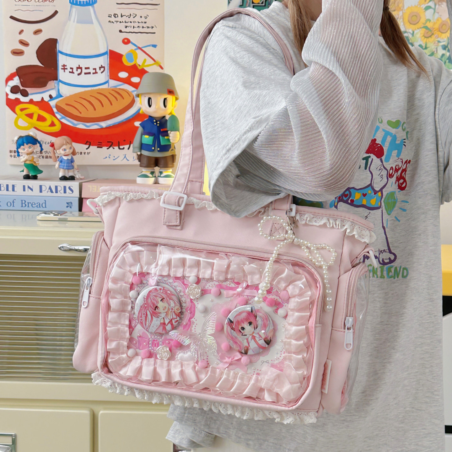 日系少女高颜值二次元吧唧痛包可爱女生单肩包上学出游手提斜挎包