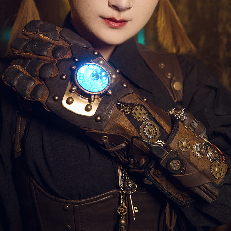 熠先生的蒸汽大陆 蒸汽朋克复古科幻金属皮革机械手臂手套道具