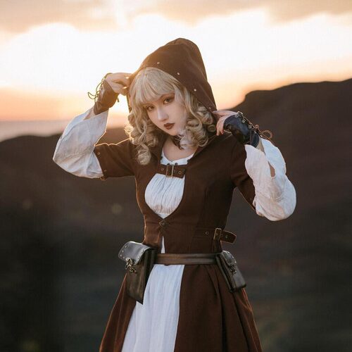 2way长短袖长款中世奇幻连帽外套