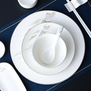 高档星级酒店摆台餐具套装特色饭店会所招待摆盘新中式山水陶瓷
