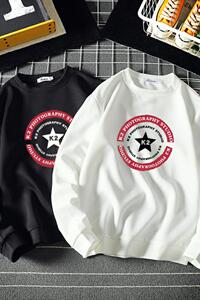 T4032-P25 五角星印花青少年长袖t恤男大码胖子圆领卫衣外套图片