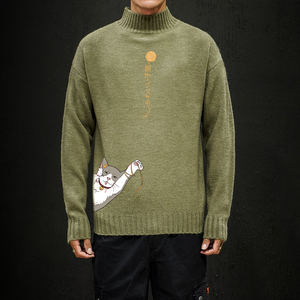 M18013加绒款-P65 半高领加厚加绒毛衣男大码胖子针织衫保暖外套图片