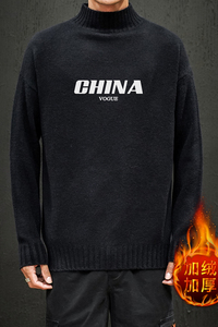 M18001加绒款-P65 半高领加厚加绒毛衣男大码胖子针织衫保暖外套图片