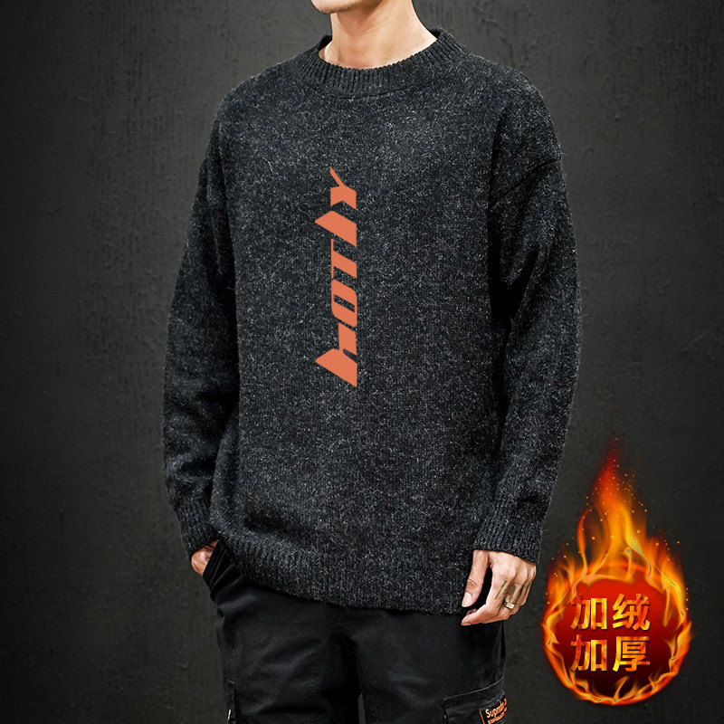 M19006加绒款-P65秋冬季加厚加绒毛衣男大码宽松休闲针织衫外套，男装针织衫/毛衣，电商A040A