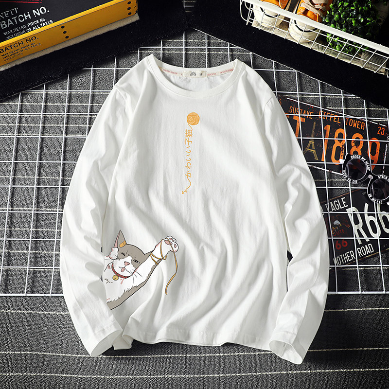 TX3013-P25猫咪卡通印花长袖t恤加肥加大码男胖子打底衫,男装T恤,电商A040A