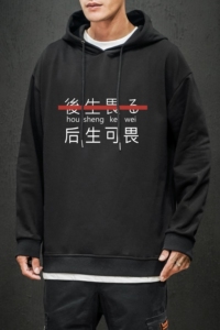 电商A040A-WY2028-P40 日系嘻哈潮牌印花卫衣男加肥大码胖子外套图片