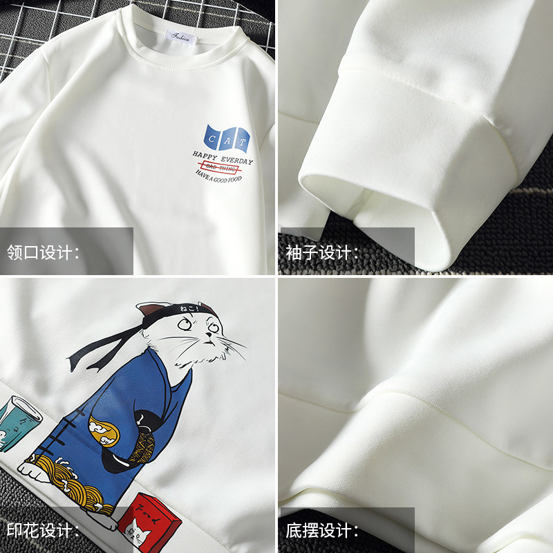 T4014-P25日系印花青少年长袖t恤男大码胖子打底衫上衣体恤,男装卫衣,电商A040A