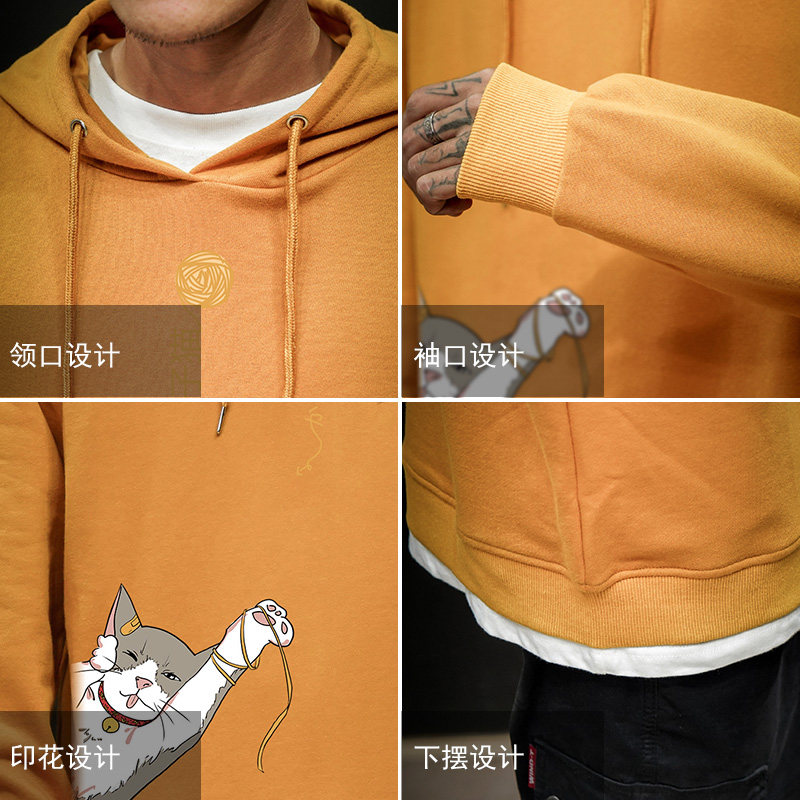 电商A040A-WY2013-P40猫咪印花青少年学生大码卫衣男潮胖子男,男装卫衣,电商A040A