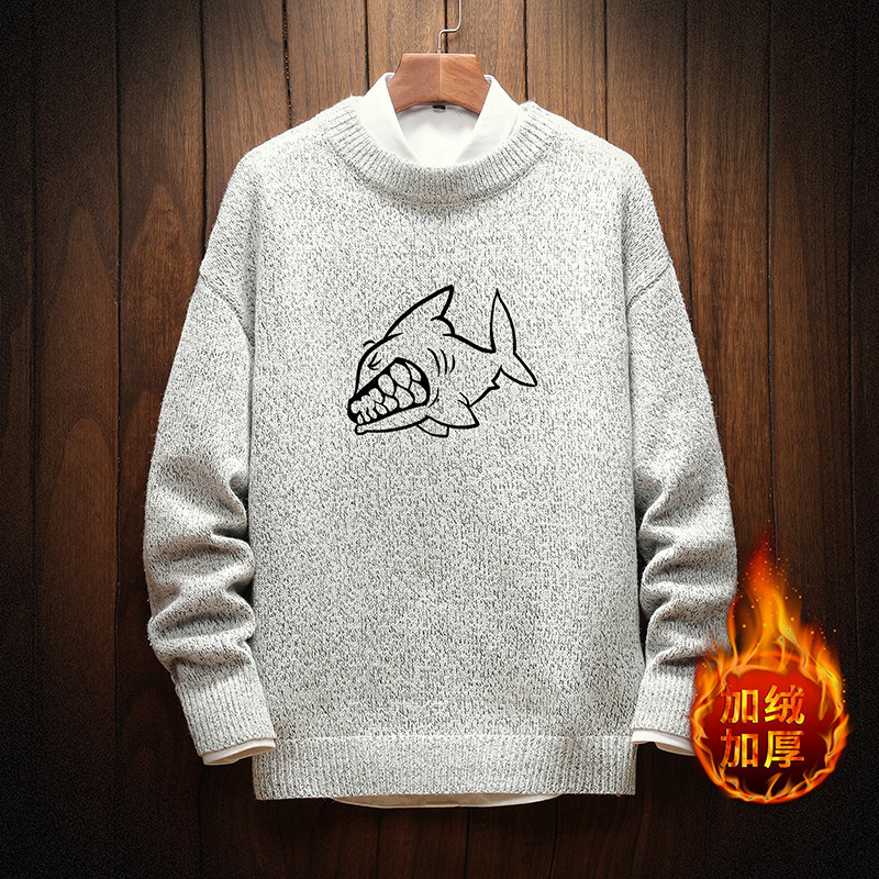 M19041加绒款-P65秋冬季加厚加绒毛衣男大码宽松休闲针织衫外套，男装针织衫/毛衣，电商A040A