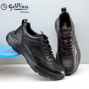 男士 真皮厚底超轻软面系带日常运动休闲鞋 春秋新时尚 金利来男鞋