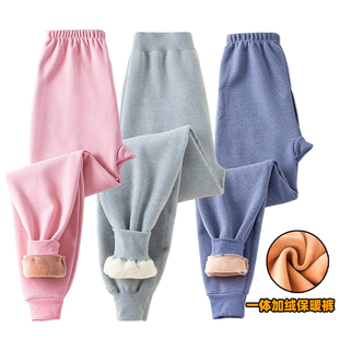 加大 内穿女童打底秋裤 儿童单条保暖裤 加绒加厚中大男童德绒保暖裤