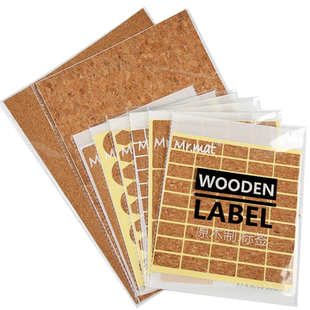 简约复古标签不干胶木质自粘圆形手帐标签贴纸标记防水软木纹贴纸
