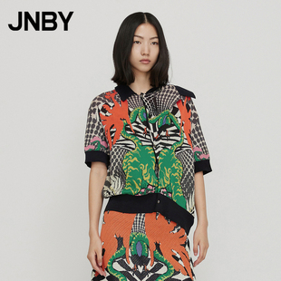 JNBY 江南布衣折扣春夏针织衫 女套头宽松短袖 虎纹图案POLO衫