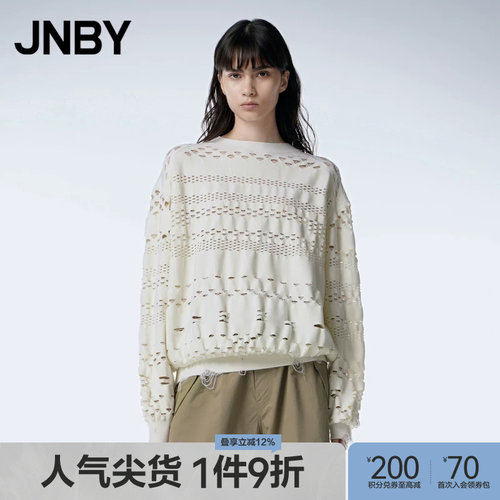 【镂空针织】JNBY/江南布衣春秋季针织衫100%绵羊毛宽松套头毛衣