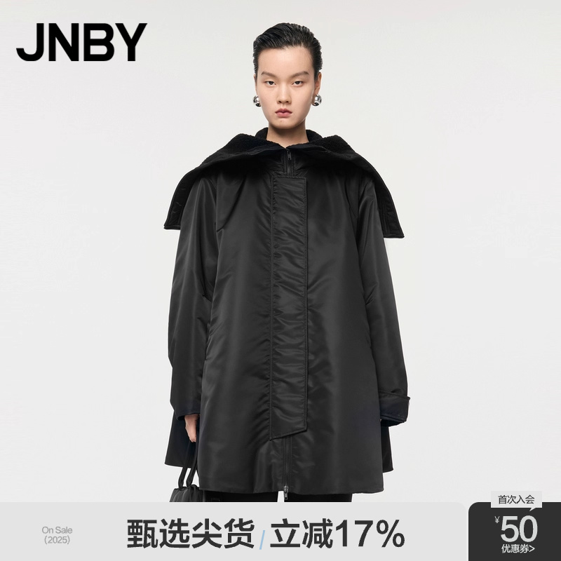 【90白鸭绒】JNBY/江南布衣冬季中长款连帽羽绒服女飞行夹克外套