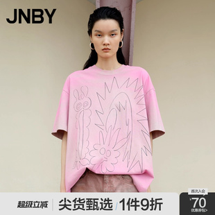 素复古短袖 JNBY T恤宽松型圆领纯棉趣味卡通元 江南布衣夏季 女装