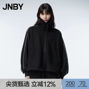 JNBY/江南布衣春秋季立领卫衣女拉链外套纯棉运动感长袖宽松开衫