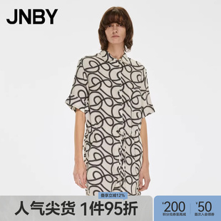 JNBY 女宽松翻领连体衣收腰系带 江南布衣折扣春夏音符印花连体裤