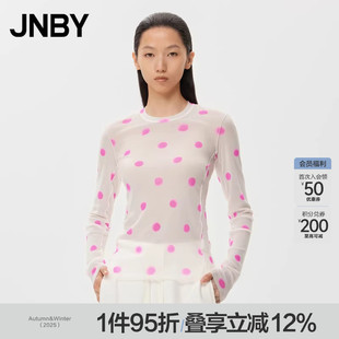 T恤女波点印花皮肤衣轻薄修身 长袖 显瘦上衣 江南布衣春秋季 JNBY