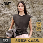断码 清仓 JNBY 江南布衣夏折扣T恤无袖 圆领复古垫肩女简约纯色