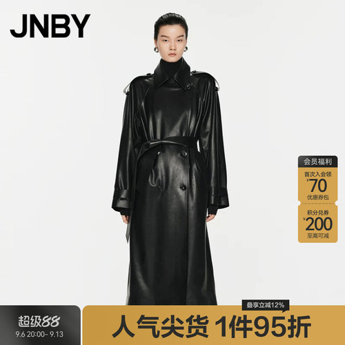 JNBY/江南布衣春秋仿皮风衣长款PU革宽松休闲外套女5O9A12510