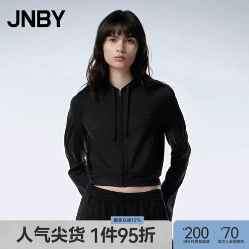 JNBY/江南布衣春秋季开衫卫衣连帽开襟短款休闲通勤内搭插肩袖女