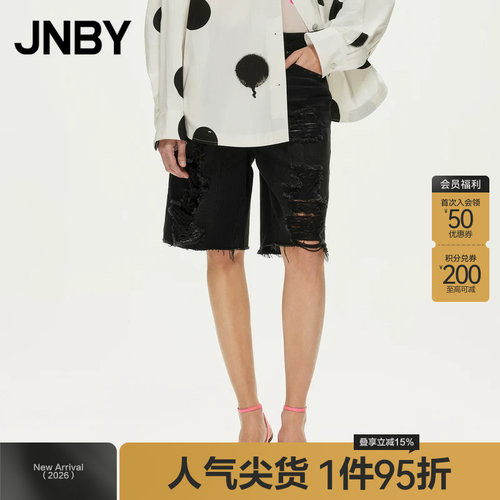 直筒宽松牛仔短裤JNBY/江南布衣