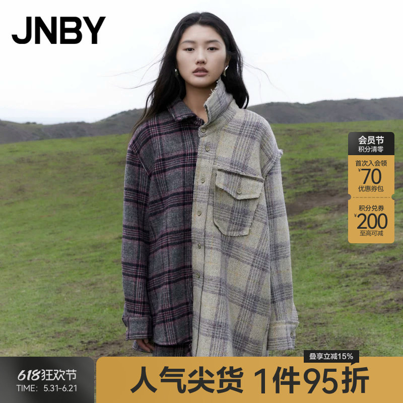JNBY/江南布衣秋冬毛呢外套女中长款衬衫领通勤休闲长袖5N0810280
