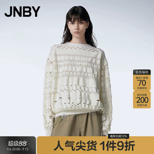 【镂空针织】JNBY/江南布衣春秋季针织衫100%绵羊毛宽松套头毛衣