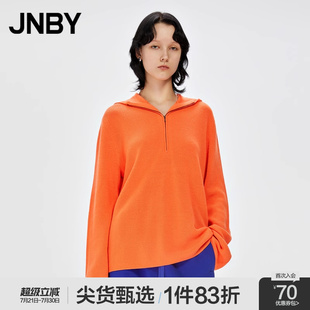 100%绵羊毛女 JNBY 江南布衣折扣秋冬连帽针织衫 宽松长袖 套头衫