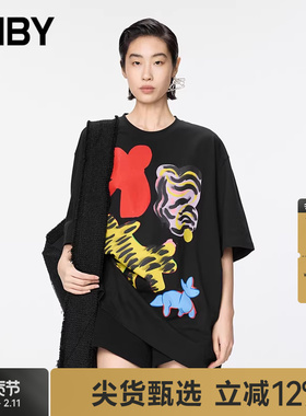 JNBY/江南布衣秋冬T恤宽松短袖印花女纯棉柔软舒适简约5OB113880