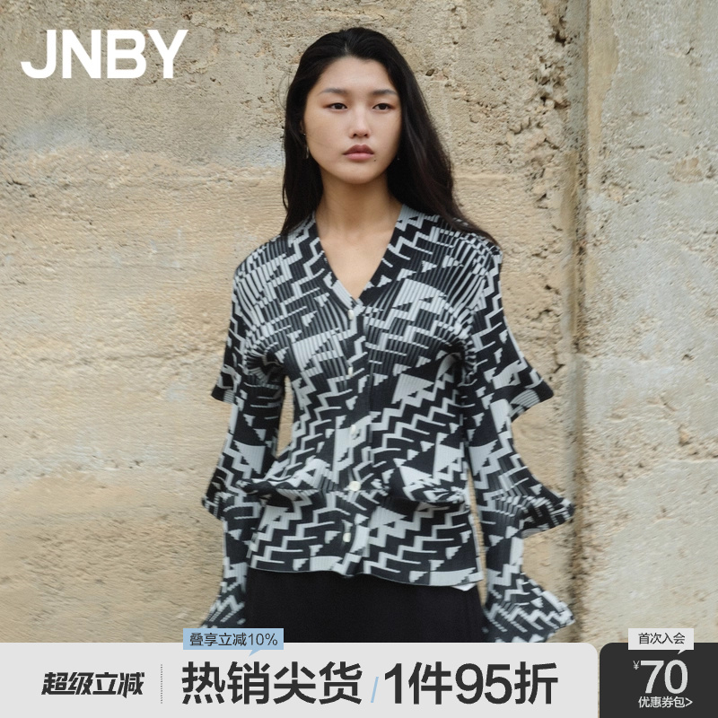 【妙脆角】JNBY/江南布衣春秋季立体感针织衫V领短款毛衣几何图案