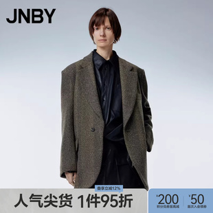 JNBY 外套女士复古格纹西装 长款 廓形感大衣 江南布衣秋冬毛呢西装