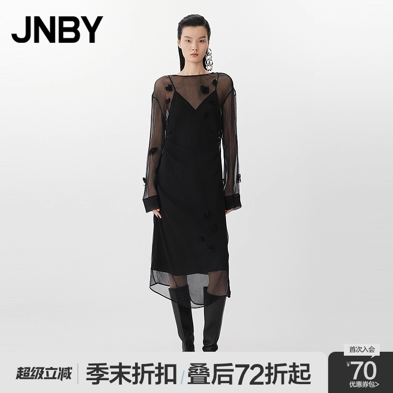 【商场同款】JNBY/江南布衣25春新品连衣裙S型圆领长袖5P3G20820