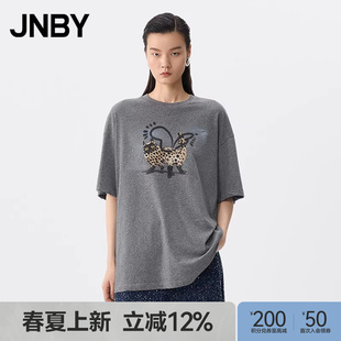 江南布衣夏季 春夏上新 JNBY 女5P411272A T恤宽松圆领印花短袖