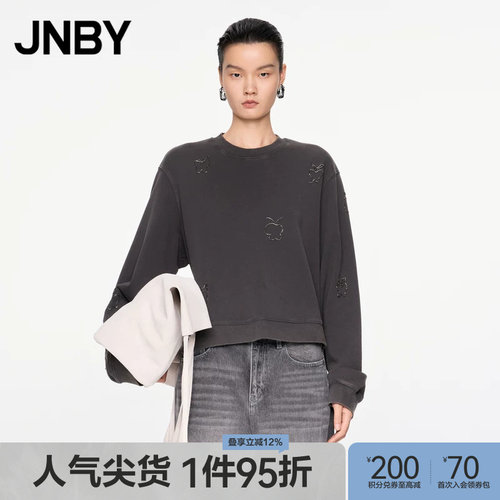 JNBY/江南布衣春秋卫衣仿锡蝴蝶刺绣绣宽松圆领休闲百搭5O9414210