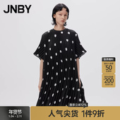 连衣裙女A字印花裙波点百褶裙优雅宽松短袖 JNBY 江南布衣春秋季 裙