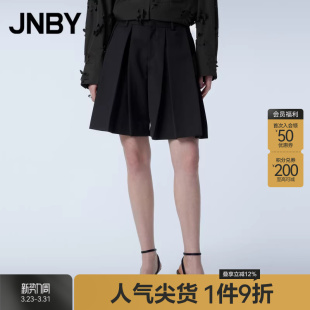 江南布衣春季 五分裤 女装 短裤 休闲含羊毛百褶宽松 直筒中裤 JNBY