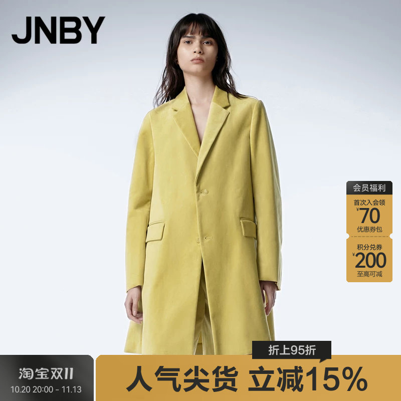 JNBY/江南布衣秋季风衣平绒A字中长款长袖复古简约通勤西服领外套