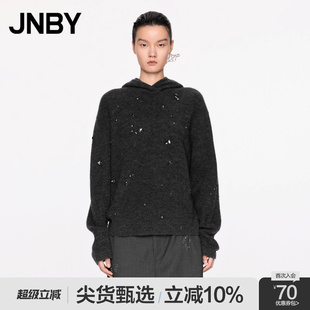 江南布衣秋冬毛针织衫 JNBY 女钉钻连帽软糯格雷系高级感5O0313820