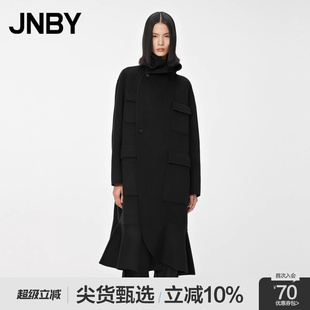 江南布衣折扣秋冬通勤呢大衣含羊毛保暖双面呢中长款 JNBY 外套女