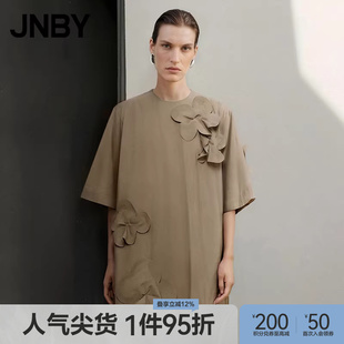 连衣裙立体花卉造型宽松休闲通勤直筒短袖 短裙 江南布衣夏季 JNBY