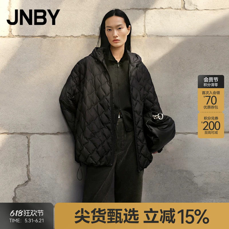 【90%白鸭绒】JNBY/江南布衣秋冬羽绒服女中长款连帽简约宽松上衣