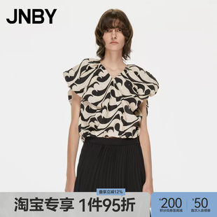 V领短款 印花衬衣 亚麻宽松无袖 江南布衣春夏衬衫 淘宝专享 JNBY