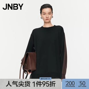 江南布衣春秋圆领卫衣拼色宽松毛圈布拼接套头上衣5O8413910 JNBY