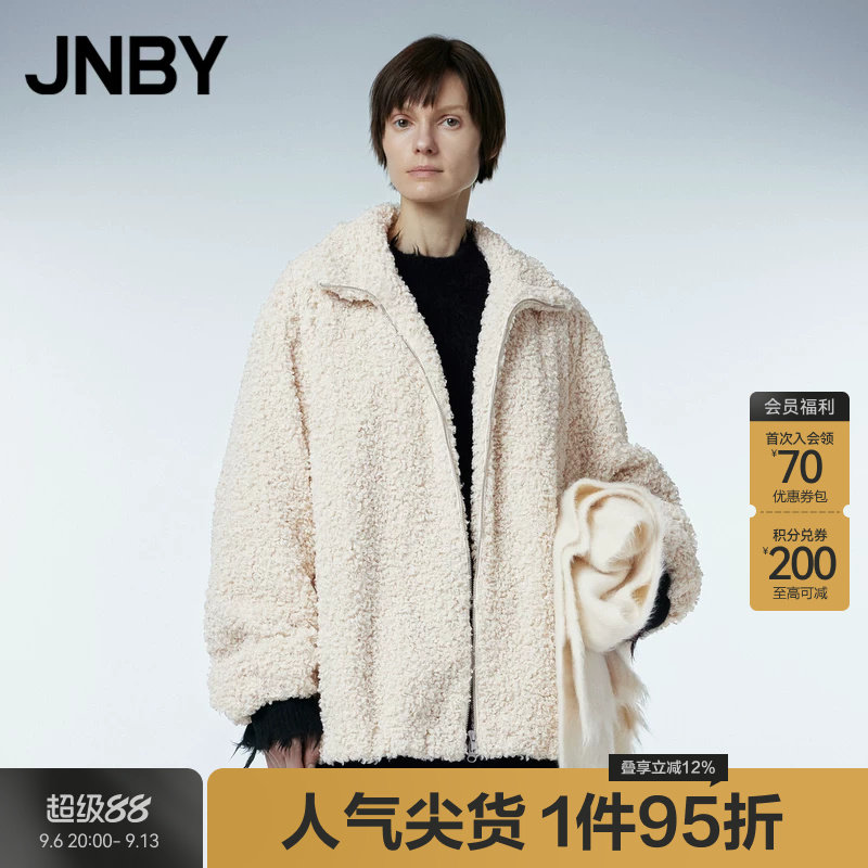 JNBY/江南布衣秋冬立领仿皮草女简约休闲通勤羊羔毛外套5NAA14380图片