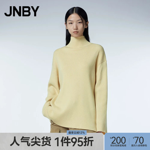 JNBY/江南布衣秋冬绵羊毛针织衫女宽松休闲高领毛衣简约舒适内搭