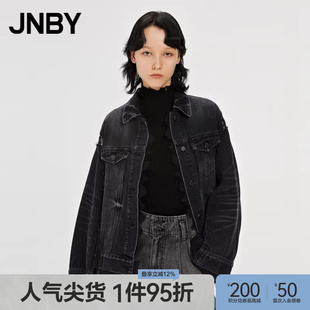 JNBY/江南布衣春秋夹克牛仔外套蕾丝拼接宽松翻领长袖上衣时尚女
